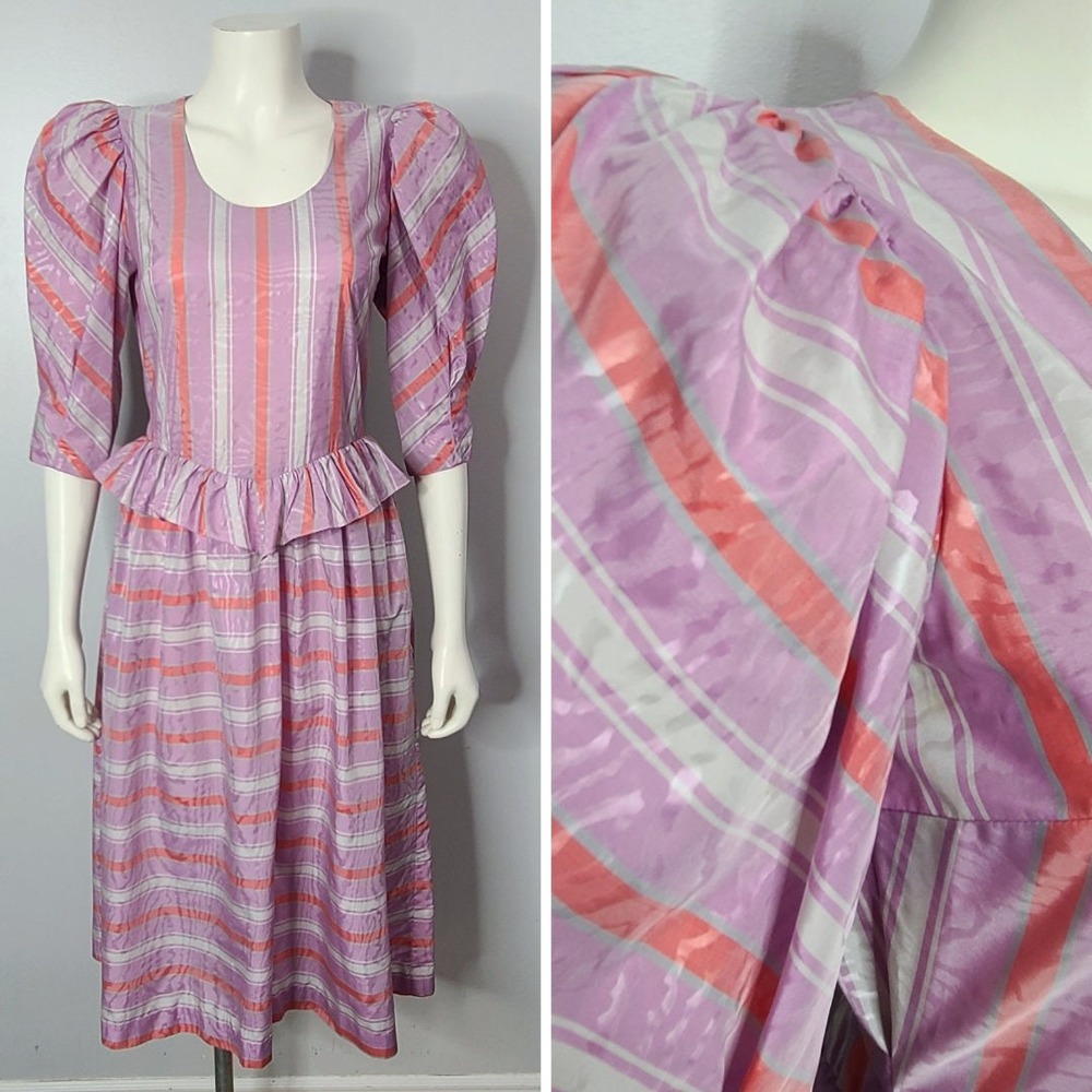 Vintage 1980s Puff Shoulder Saks Fifth Avenue Dress Belle France